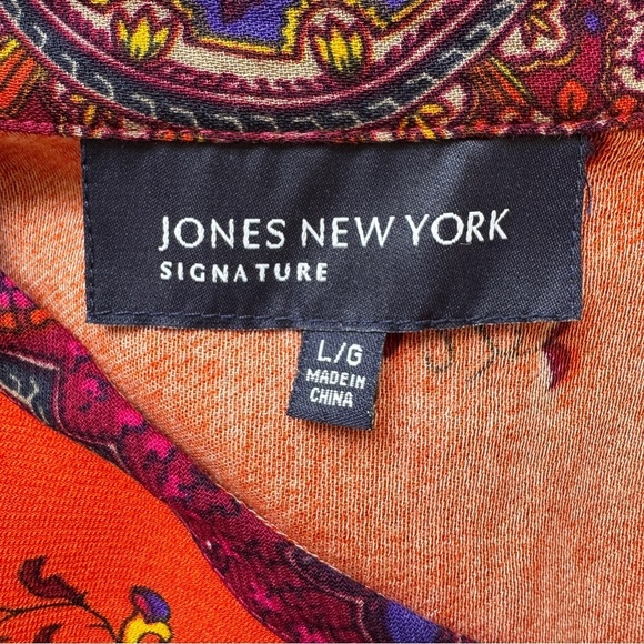Jones New York Blouse Gold Buttons Paisley Tunic Moroccan Orange Top Shirt Sz L - Picture 4 of 16